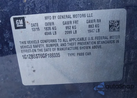 2016 Chevrolet Malibu Ls z USA, uszkodzony, nr VIN 1G1ZB5ST6GF188335